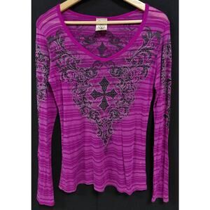 Vocal Made in USA Pink Long Sleeve Top Print Knit Women see measurements